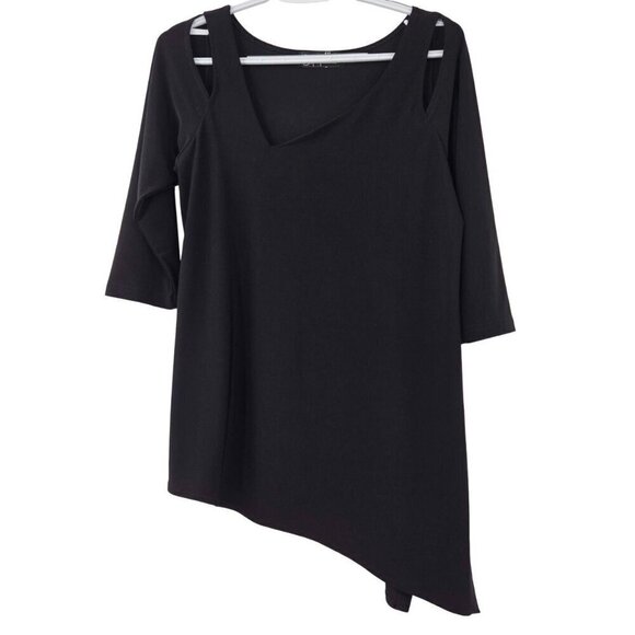 Sympli Nu Focus Tunic Top Black Women's Size 8 Cutout Asymmetric Hem Minimalist - Picture 1 of 10
